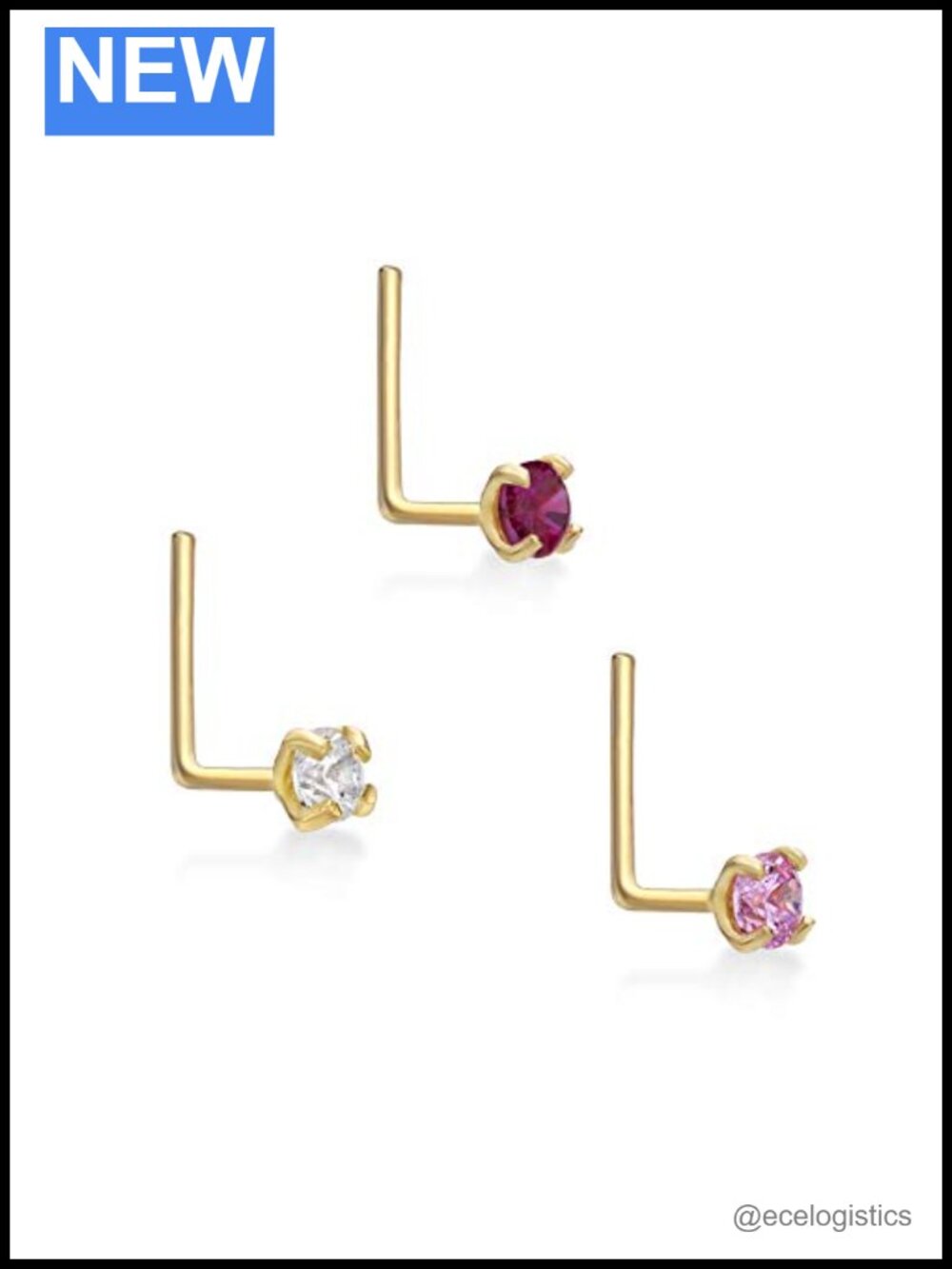 14k Yellow Gold 22G L-Shape Nose Stud Set Hypoallergenic Piercing